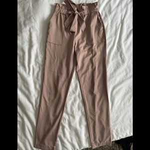 Beige/ blush satin high waisted paints with belt
